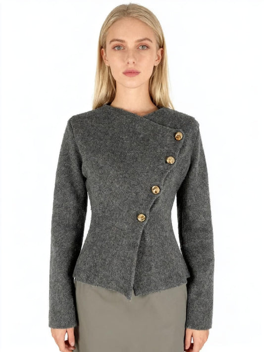 ZARA Women’s Gray Fitted Short Coat with Buttons – Size S