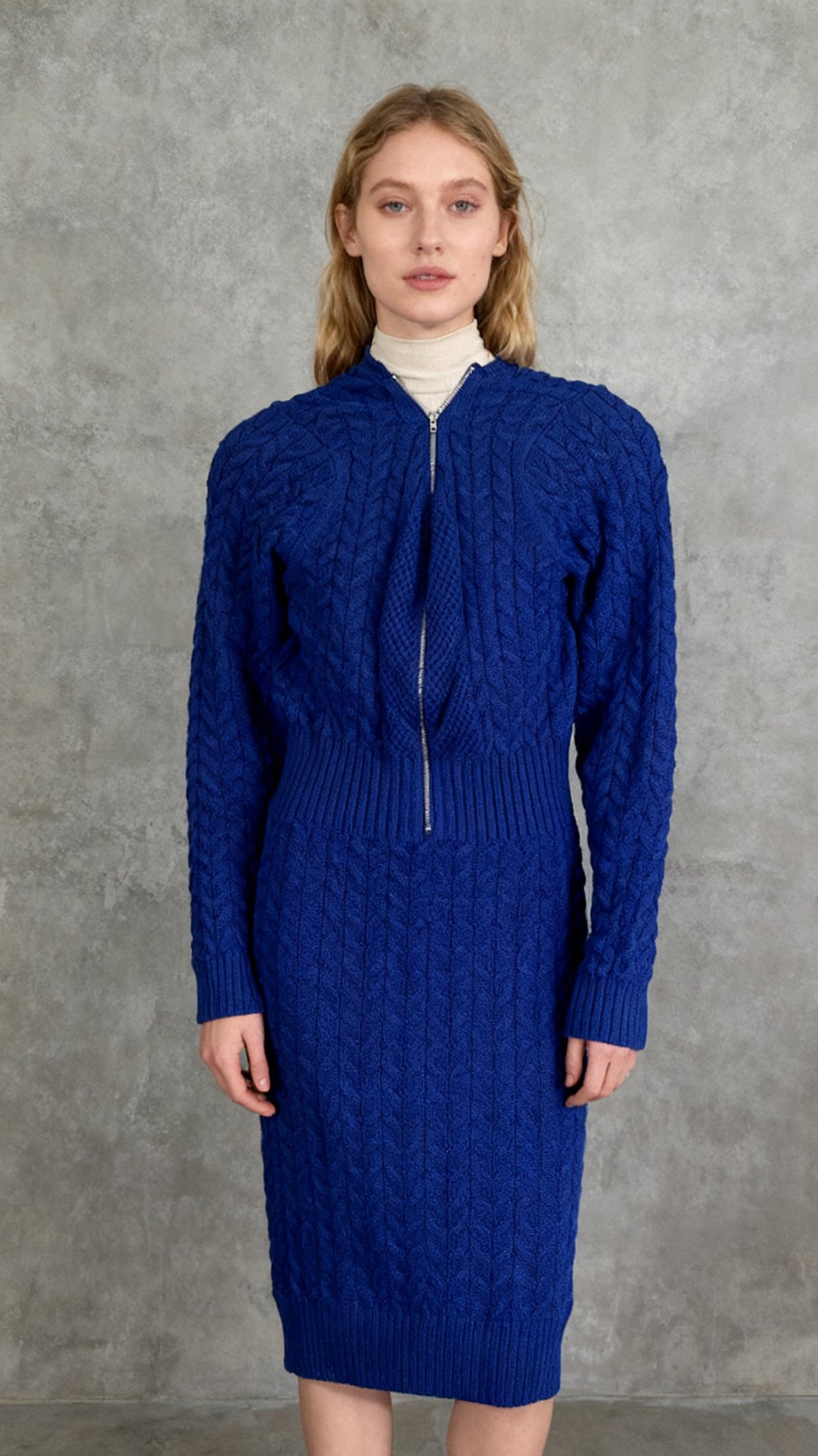 Womens Sweater Dress Sexy Crewneck Long Sleeve Blue Size S