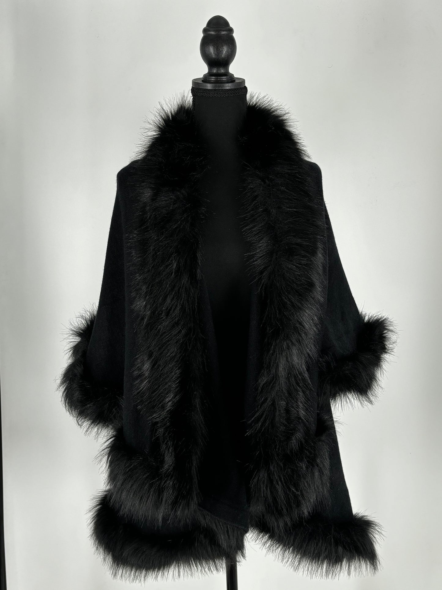 ZLYC Women’s Black Faux Fur Collar Open Front Coat – One Size