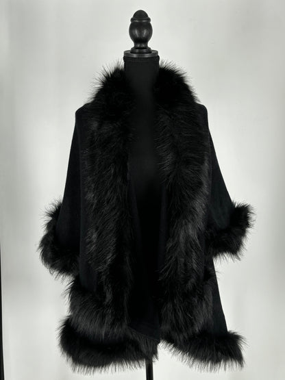 ZLYC Women’s Black Faux Fur Collar Open Front Coat – One Size