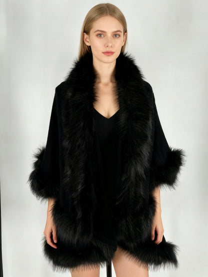 ZLYC Women’s Black Faux Fur Collar Open Front Coat – One Size