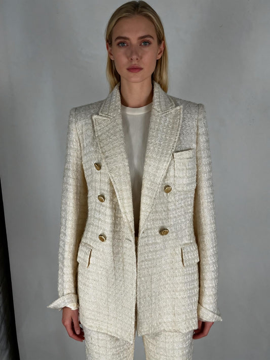 ZARA Women's Classic White Linen Tailored Blazer – Size S