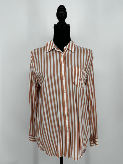 Women's Red and White Vertical Stripe Long Shirt – Size M