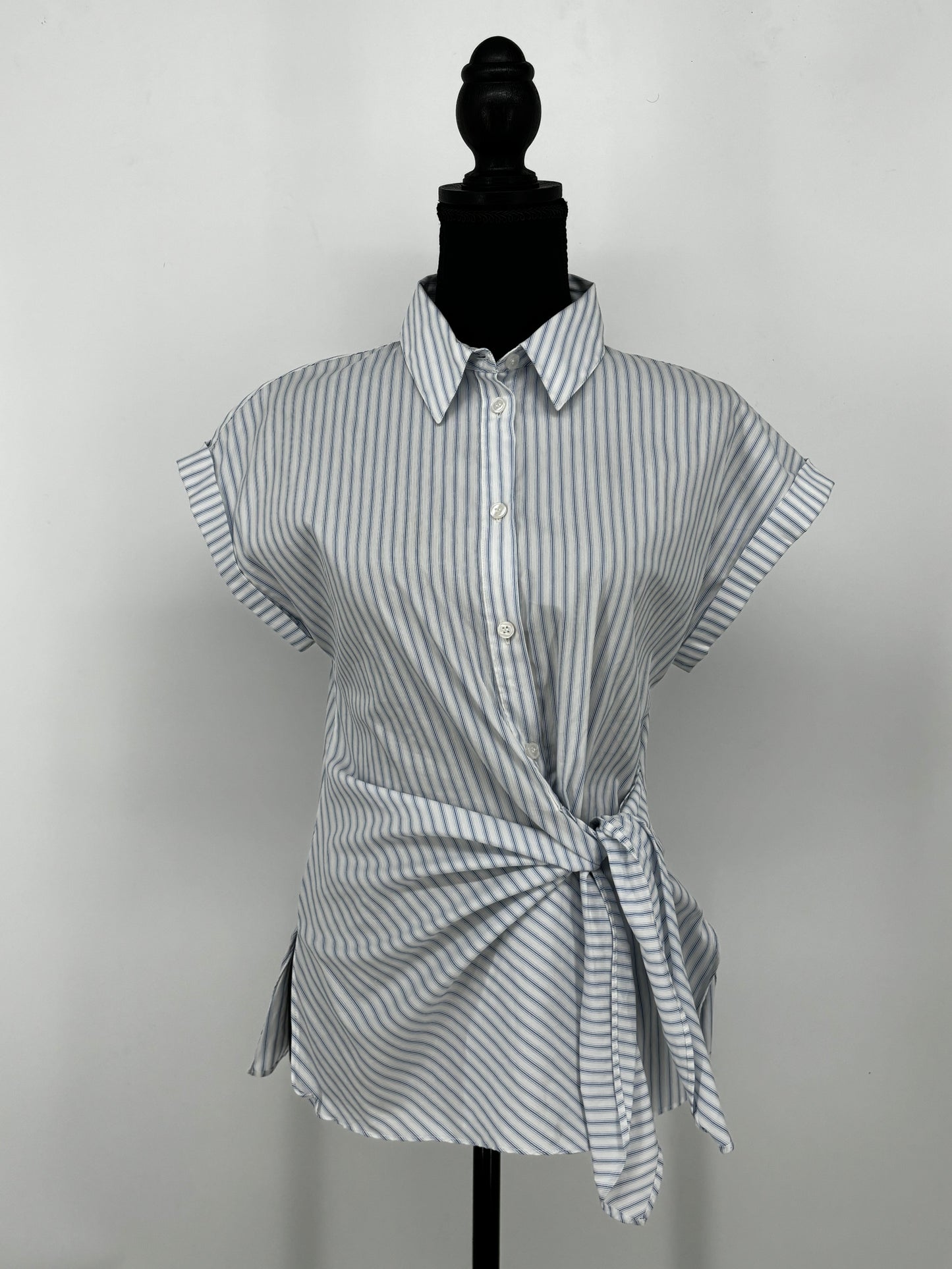 Women's Blue Striped Tie-Front Shirt – Size S