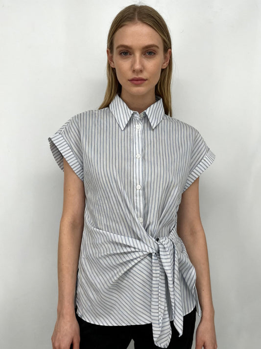 Women's Blue Striped Tie-Front Shirt – Size S