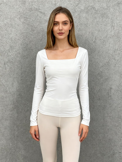 Women's White Fitted Long Sleeve Top – Size S