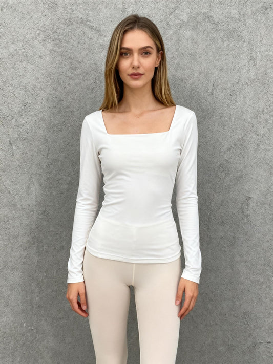 Women's White Fitted Long Sleeve Top – Size S
