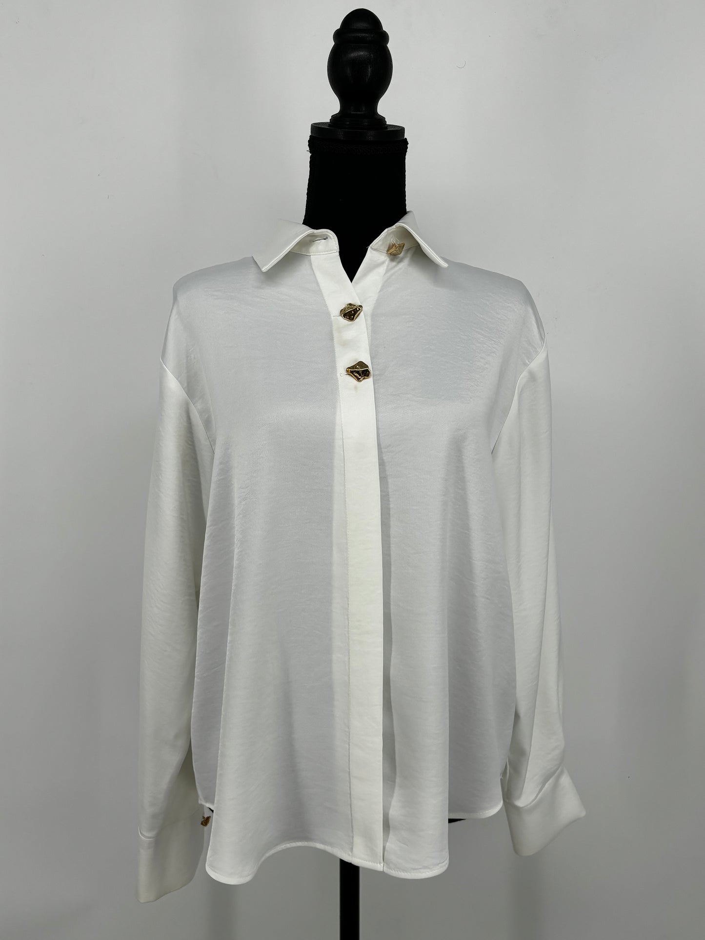ZARA Women's White Longline Button-Up Shirt – Size Small