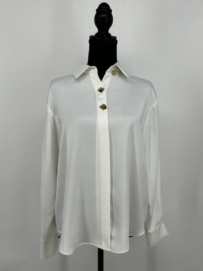 ZARA Women's White Longline Button-Up Shirt – Size Small