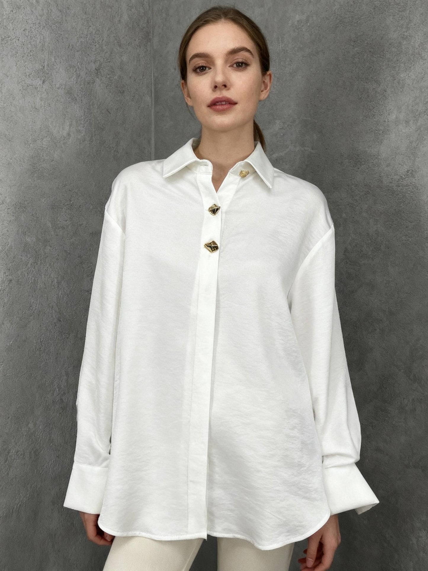 ZARA Women's White Longline Button-Up Shirt – Size Small