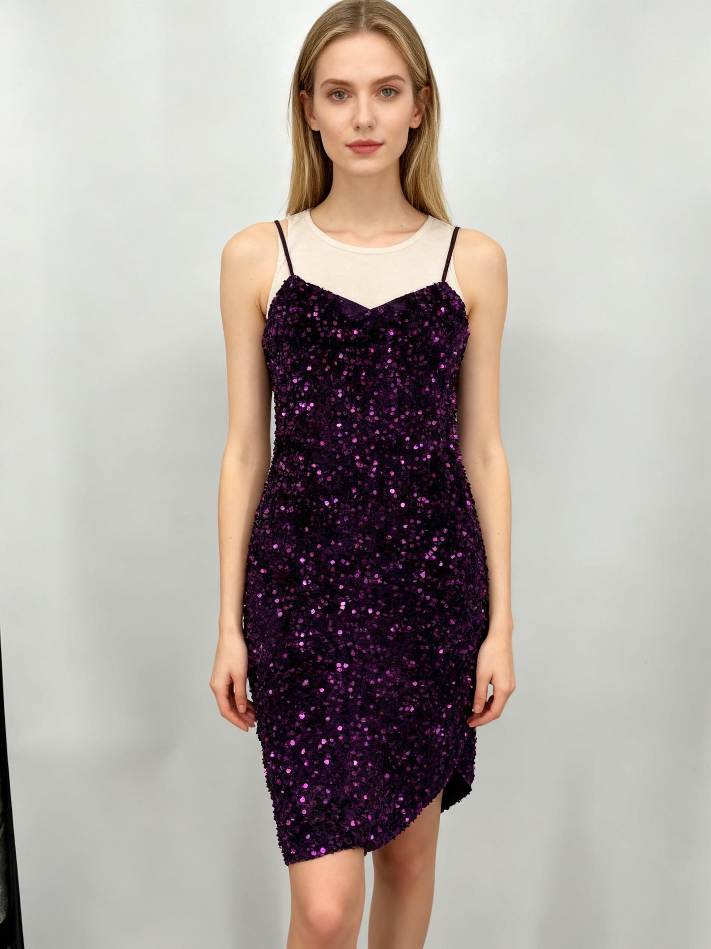 Women’s Purple Sequin Sleeveless Dress – Size S