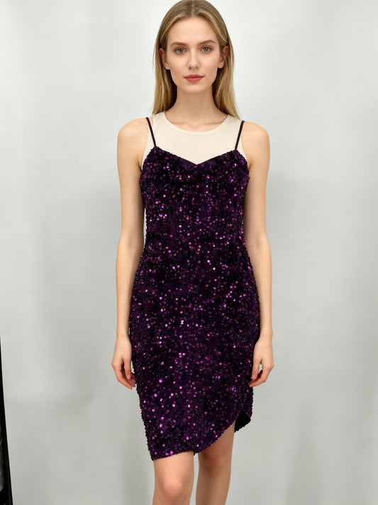 Women’s Purple Sequin Sleeveless Dress – Size S