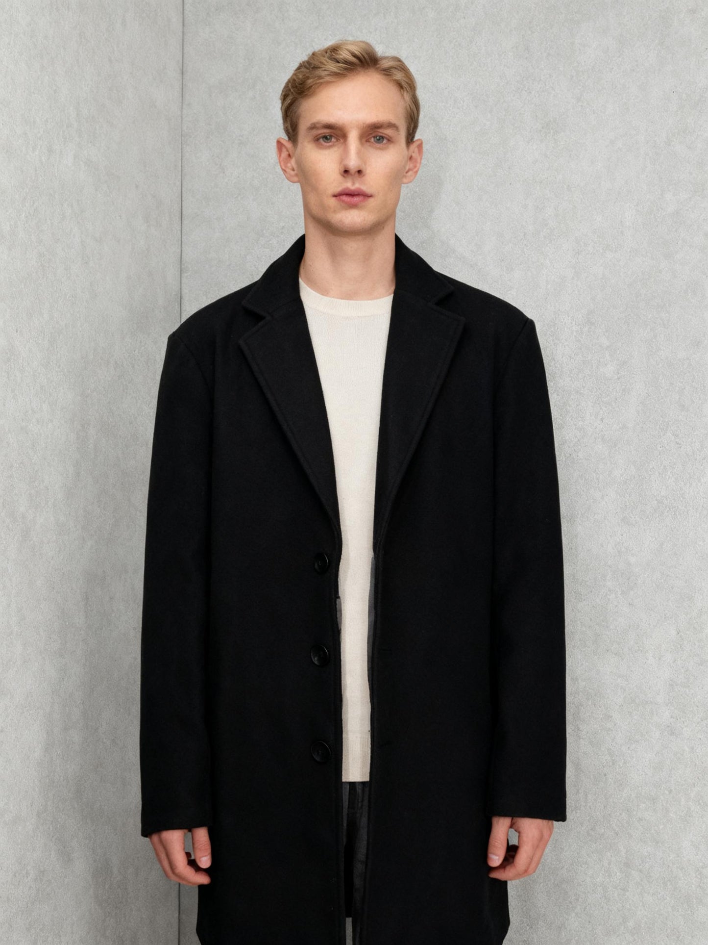 Men’s Black Mid-Length Overcoat – Size L