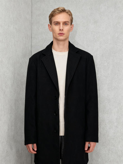 Men’s Black Mid-Length Overcoat – Size L