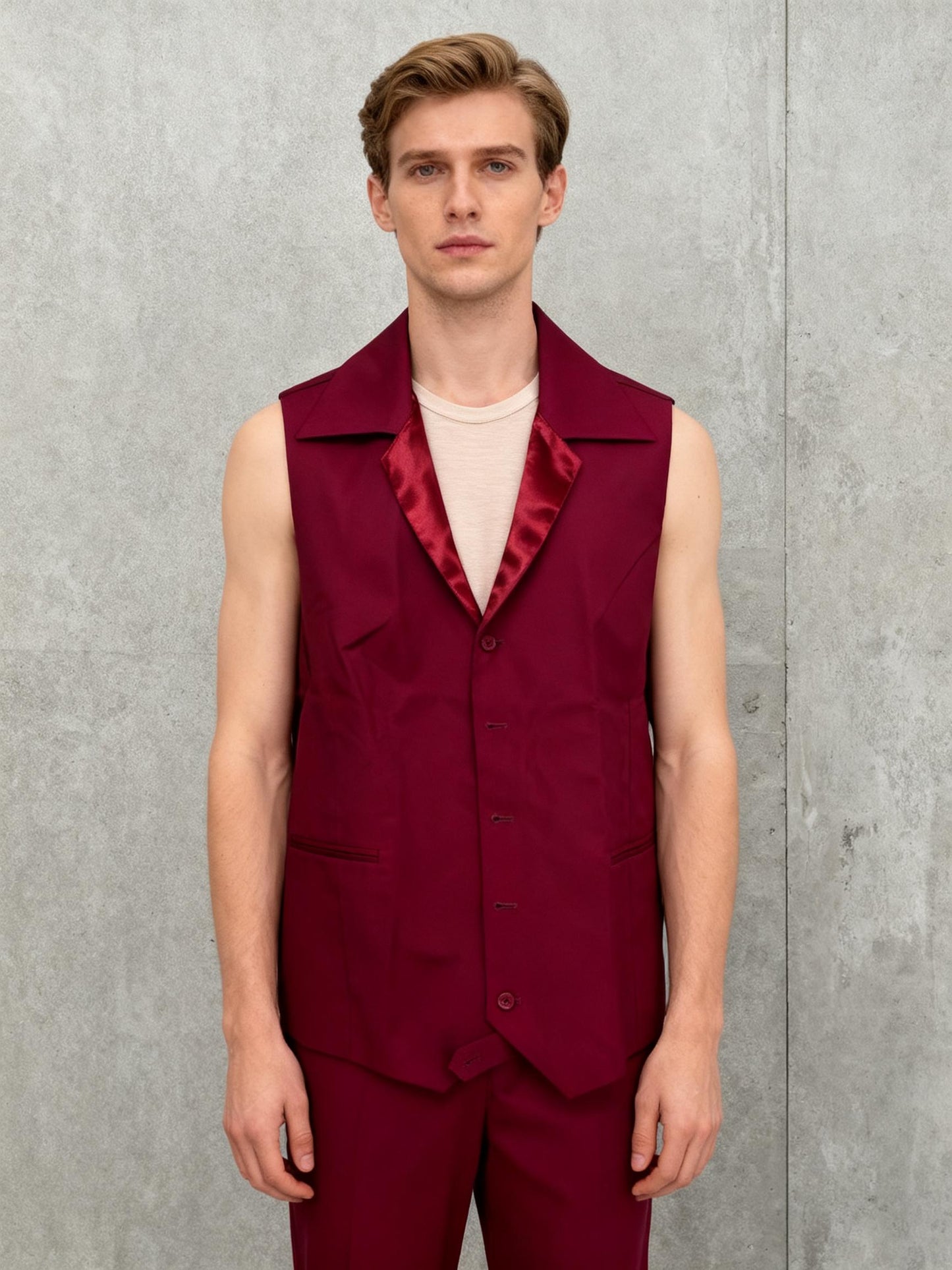 Men’s Burgundy Vest and Matching Dress Pants Set –Size no