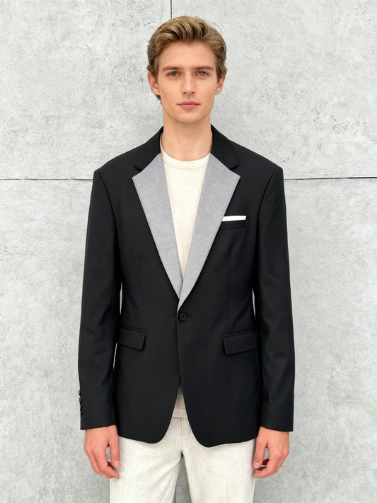 Men’s Black and Gray Colorblock Blazer – Estimated Size L–XL
