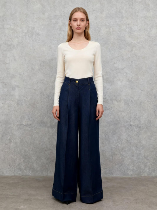 ZARA WIDE-LEG TROUSERS WITH CONTRAST TOPSTITCHING