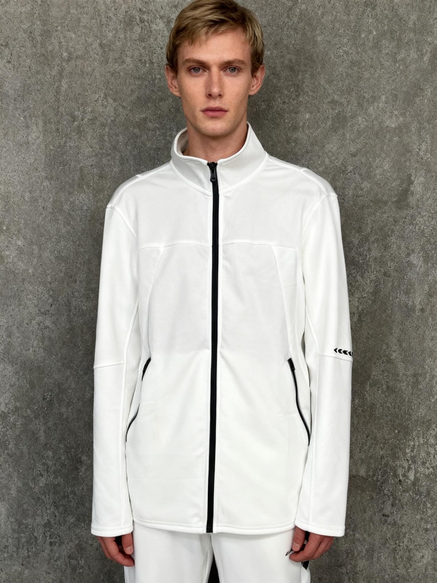 Men’s White Stand Collar Zip-Up Jacket – Size M