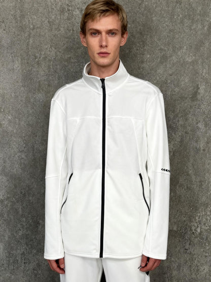 Men’s White Stand Collar Zip-Up Jacket – Size M