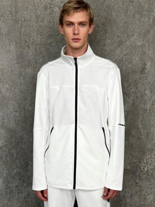 Men’s White Stand Collar Zip-Up Jacket – Size M