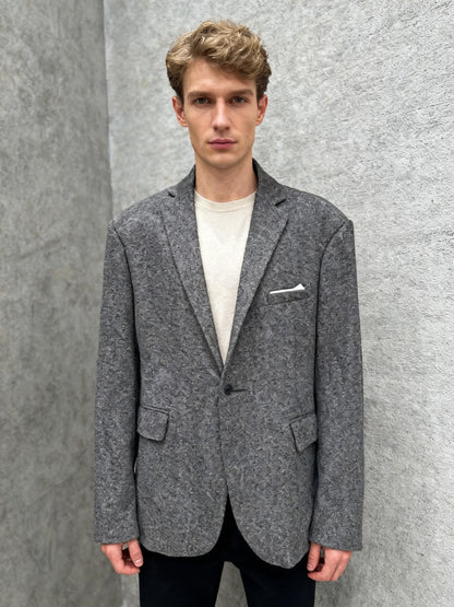 Men’s Gray Double-Breasted Suit Set– Size L