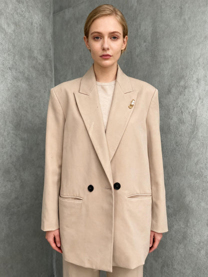 Women’s Beige Double-Breasted Blazer size no
