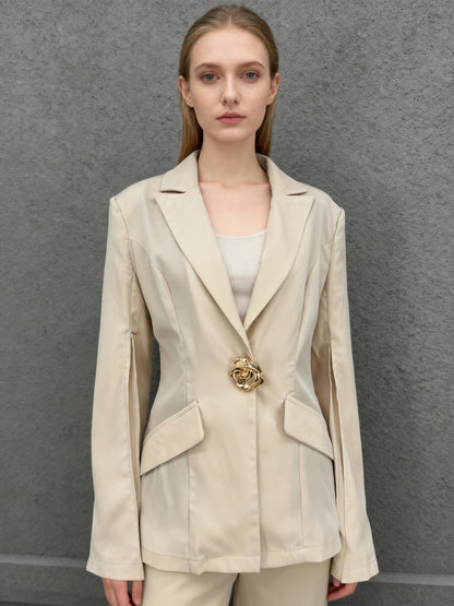 Women’s Off-White Casual Jacket with Lapel – Size S