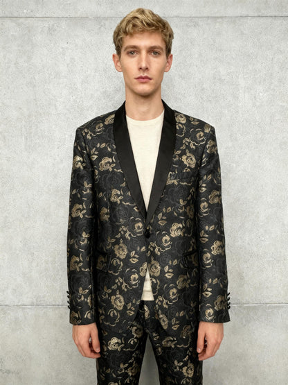 Men’s Dark Floral Jacquard Blazer with Gold Pattern – Size no