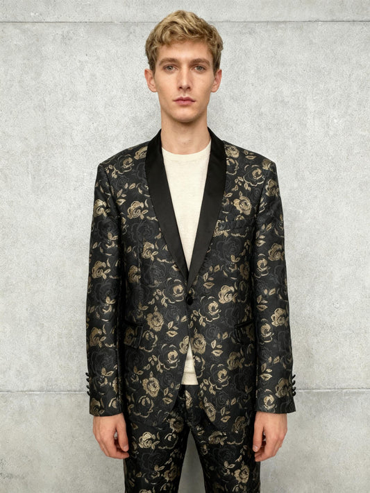 Men’s Dark Floral Jacquard Blazer with Gold Pattern – Size no
