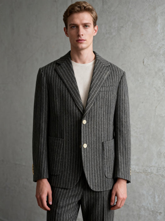 Men’s Black Pinstripe Single-Breasted Blazer And Pants – Size L