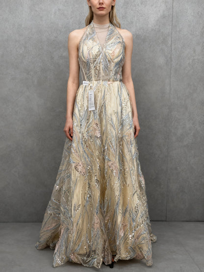 Women’s Gold Sequin Sleeveless Evening Gown size no
