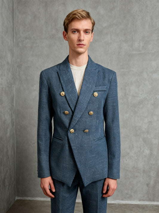 Men’s Blue Double-Breasted Casual Blazer size s