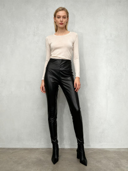 Women’s Black PU Leather Leggings – Size S