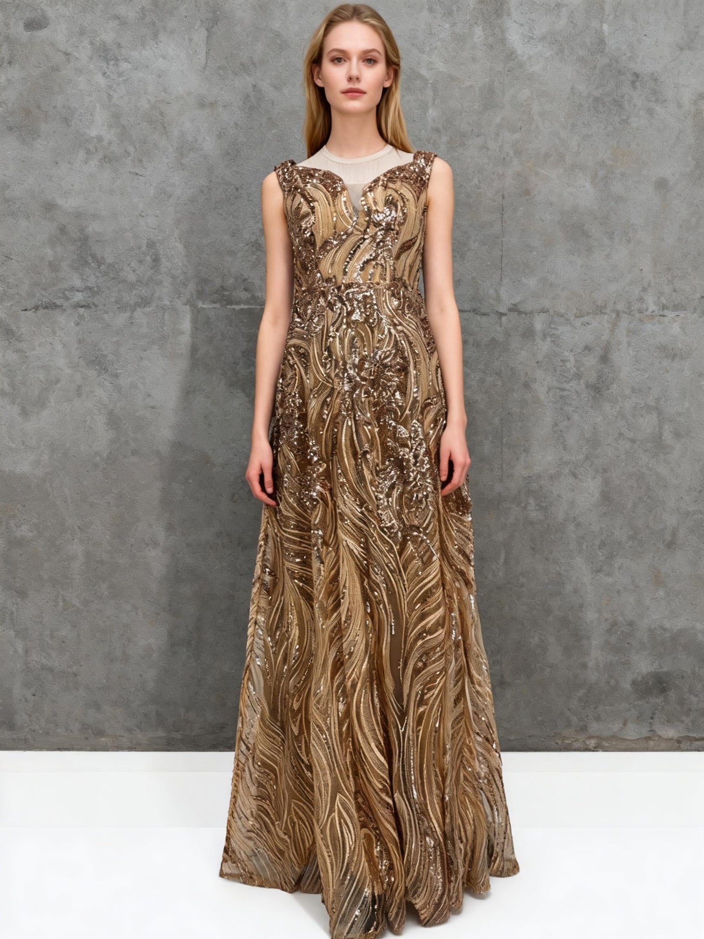 Women’s Gold Strapless Evening Gown –  Size m