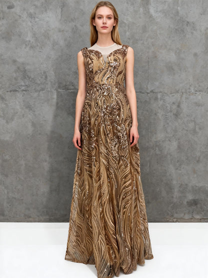 Women’s Gold Strapless Evening Gown –  Size m