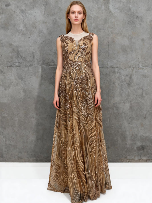 Women’s Gold Strapless Evening Gown –  Size m
