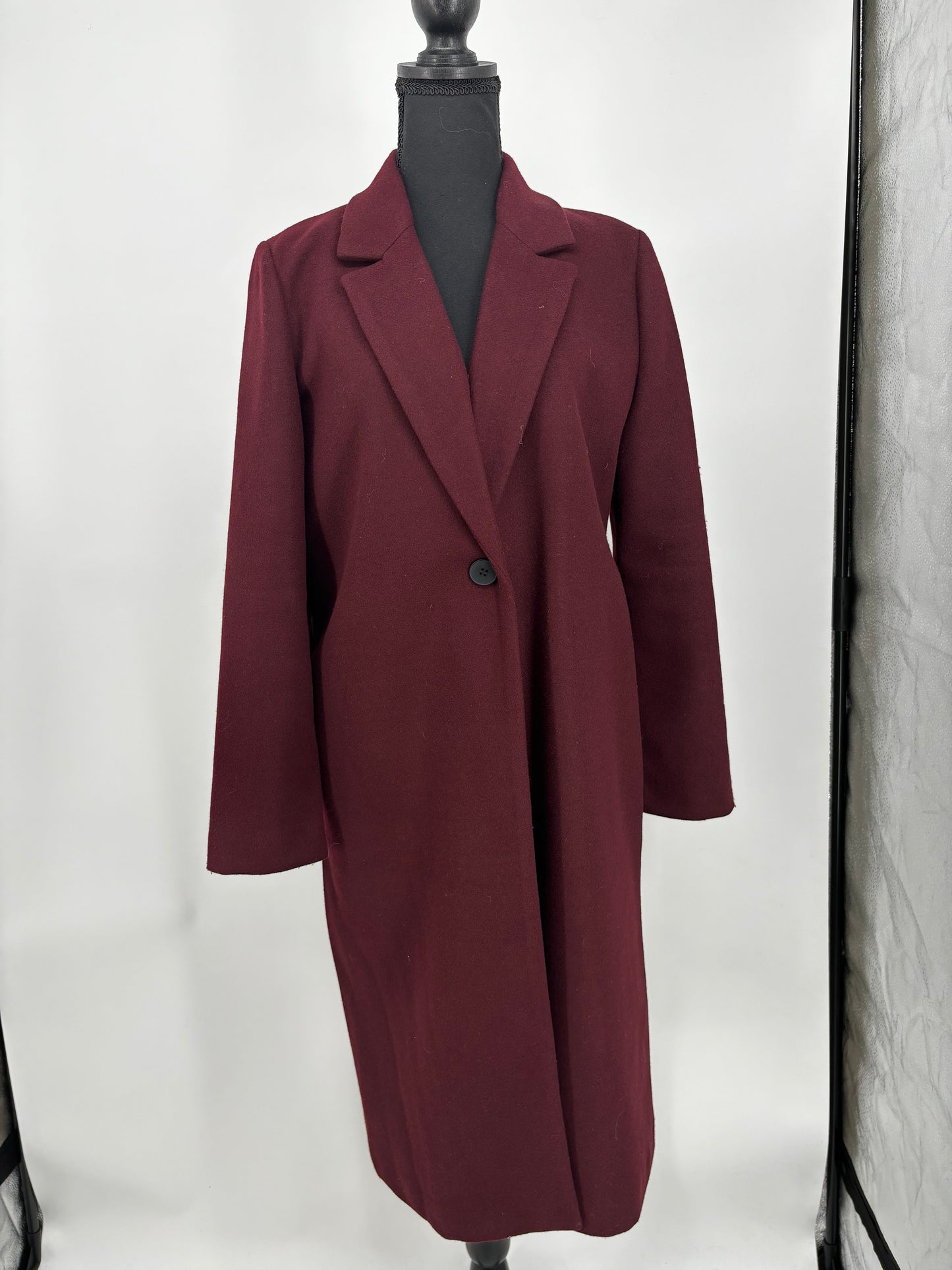 Women’s Burgundy Long Wool Coat size m