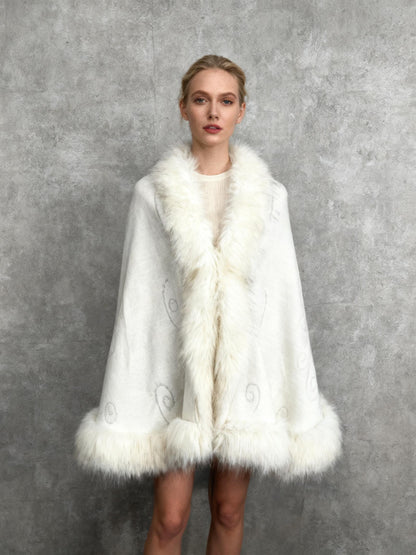 Women’s White Faux Fur Shawl size no