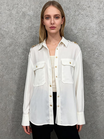 ZARA Women’s White Military Style Shirt size xs
