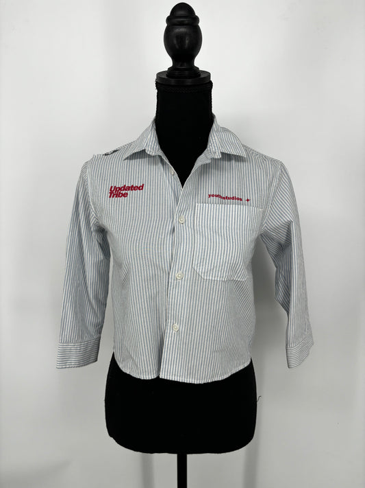 Zara Women’s White Checkered Cropped Shirt size6/7