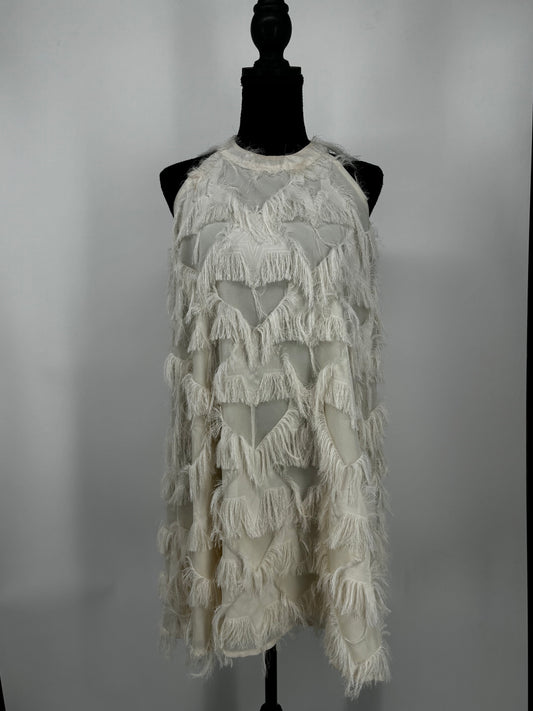 Women’s White Sleeveless Top with Fringe Details size m