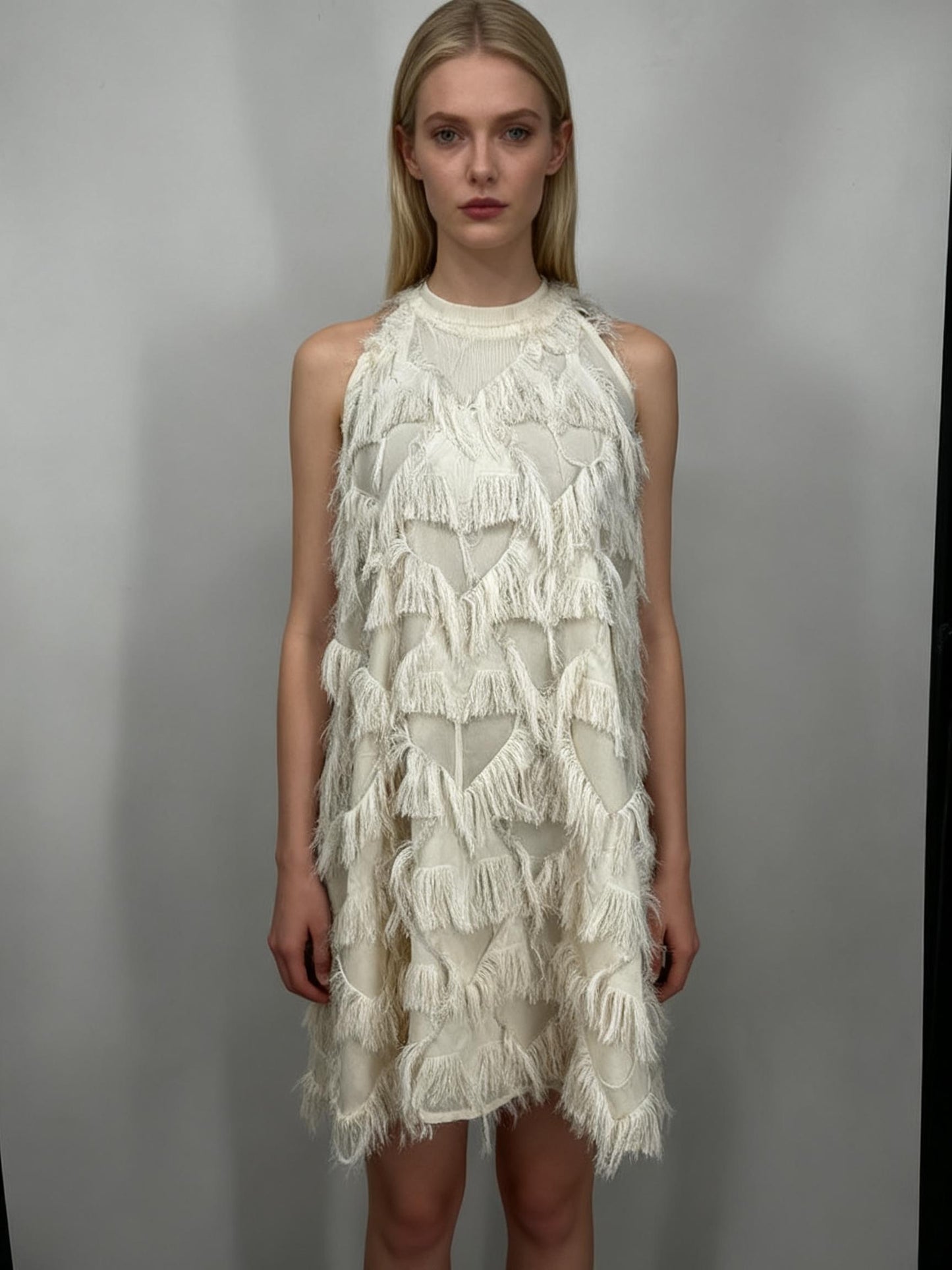 Women’s White Sleeveless Top with Fringe Details size m