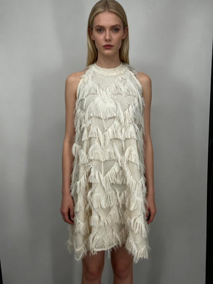 Women’s White Sleeveless Top with Fringe Details size m