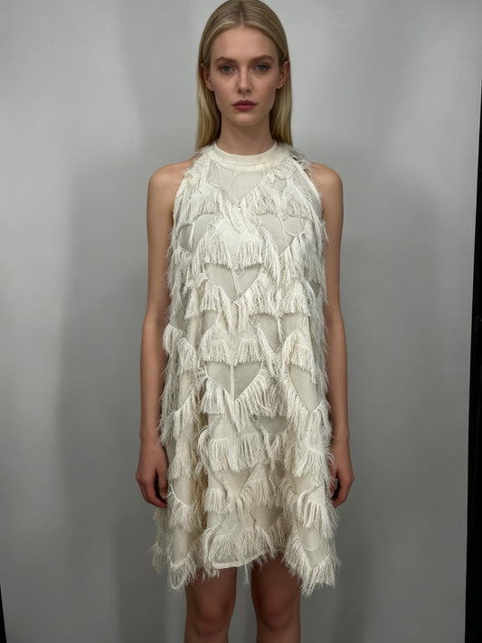 Women’s White Sleeveless Top with Fringe Details size m