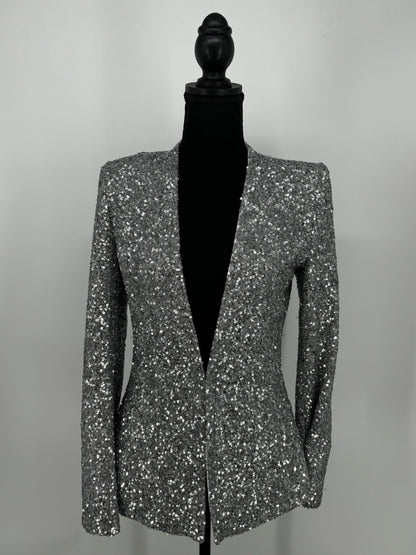 Zara Women’s Silver Sequin V-Neck Blazer size s