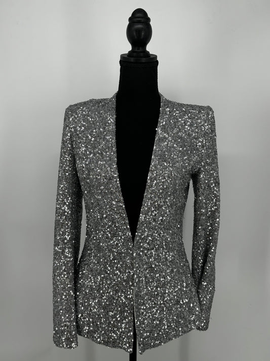 Zara Women’s Silver Sequin V-Neck Blazer size s