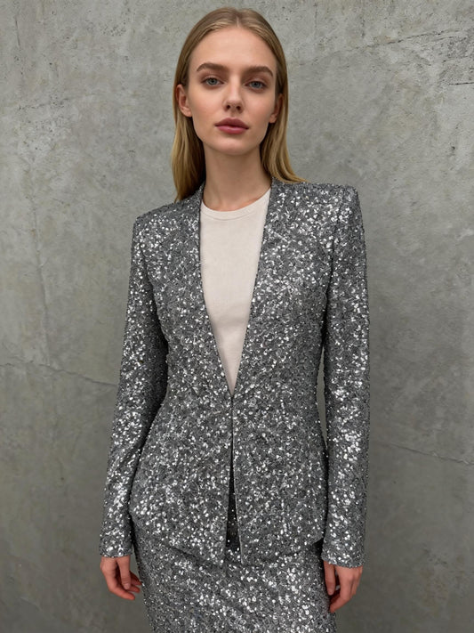 Zara Women’s Silver Sequin V-Neck Blazer size s