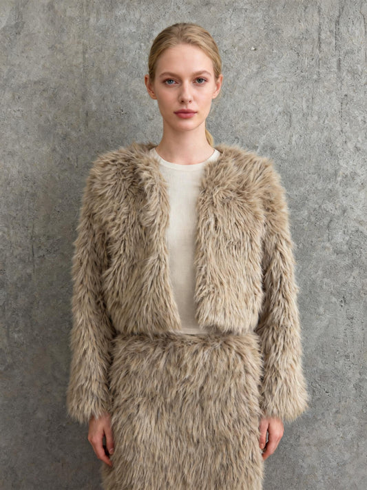 PrettyGarden Women’s Light Brown Faux Fur Jacket size m