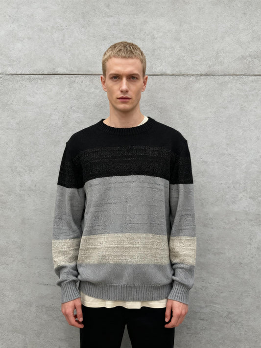 Men’s Black White and Gray Striped Sweater size l