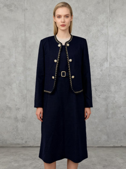 Women's Linen Dress Set – Dark Blue, Size 3XL